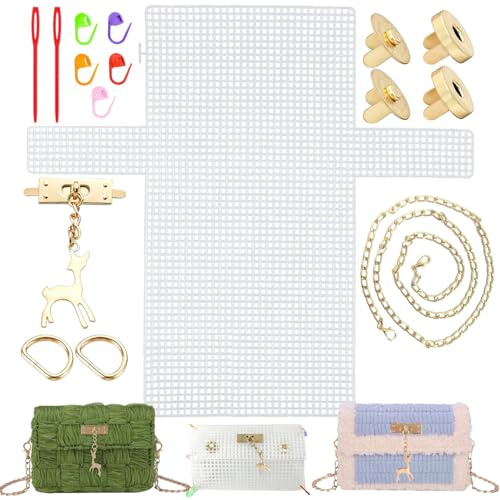 OUYIWEIMAOYI Rete per borse A tracolla materiali,Kit di borse per maglieria,Kit modellabile 8 Pezzi Per Borse crochet con rete In plastica, Cerniere e accessori,Rete per borse uncinetto