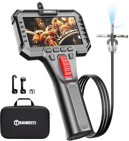 KAIWEETS Endoskopkamera mit Licht, Dual Lens 210° Articulating Endoskopkamera mit Scrollradsteuerung & 6.5mm Slim-Sonde, 1080P IPS Display, 1,6 m Halbstarres Kabel, IP67 Wasserdicht für Kfz, HVAC