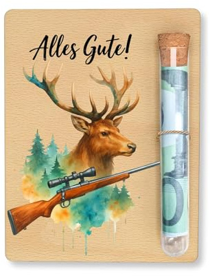 Geldgeschenk Verpackung Jäger Geschenke Set Mit Reagenzglas Und Holzkarte 11x13 Cm, Lustige Geschenke Für Männer, Papa Geschenk, Kreative Geschenkidee Für Männer Und Frauen, Jagd Zubehör Präsent