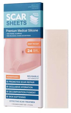 Patchs cicatrisants (1 patch 4 x 15 cm) - Réducteur de cicatrices - Feuilles de silicone de qualité médicale professionnelles pour réduire et prévenir les cicatrices hypertrophiques ou chéloïdes