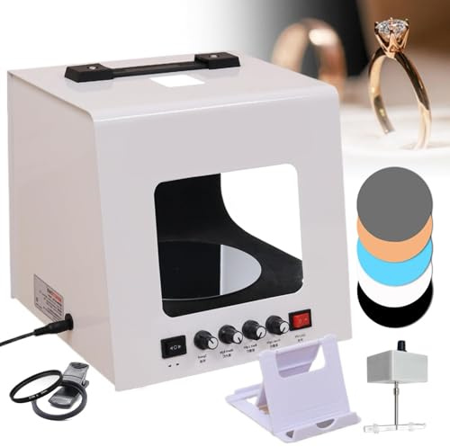 Kit Light Box Elettrico per Fotografia di Gioielli Mini Studio Fotografico,Tenda Per Riprese Gioielli Dimmerabile (3000-5500k) Con Piatto Girevole A 360° E Staffa Sospensione(TB200)