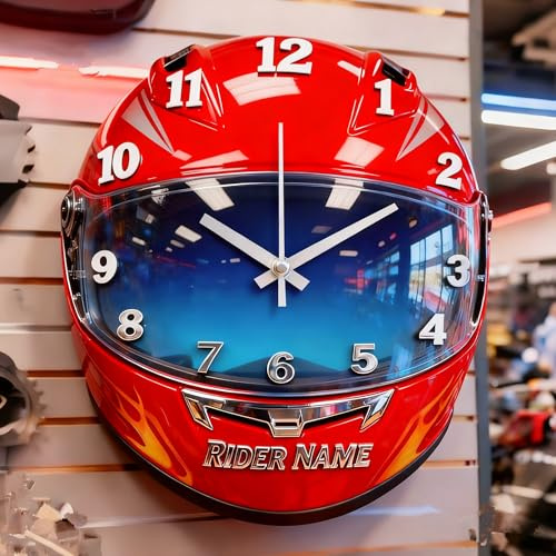 Certykllp Orologio da parete personalizzato con casco da motociclista personalizzato orologio da corsa orologio da parete orologio decorazione da parete per piloti motociclisti appassionati di