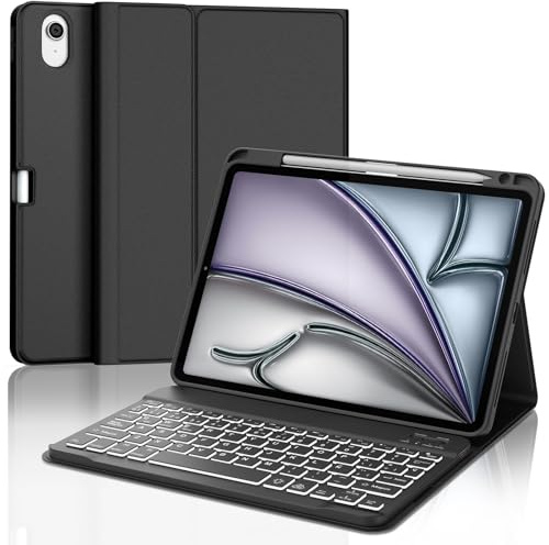 IVEOPPE Funda Teclado para iPad Air 11 (M2 2024/M3 2025), Cover Teclado Retroiluminación Español Ñ Bluetooth Magnética Desmontable para iPad Air M2 2024/M3 2025 11 Pulgadas, Negro