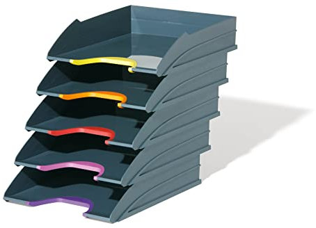 Durable Briefablage A4 (Varicolor) Ablagesystem mit 5 Fächern, Blauer Engel zertifiziert, anthrazit mit farbigen Griffzonen, 770557