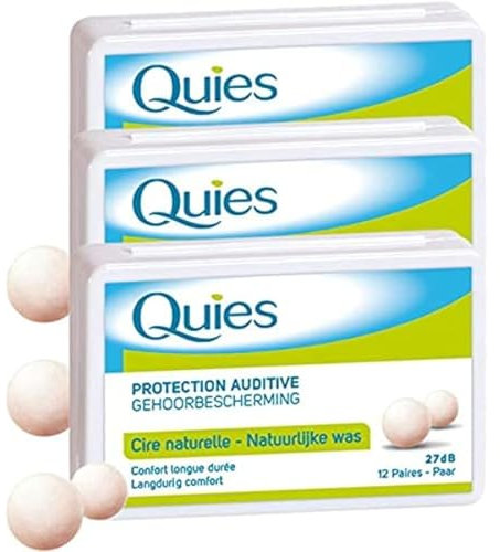 Quies - Boules Quies de Protection Auditive à la Cire Naturelle - Lot de 3 Boites de 24 Boules (3)