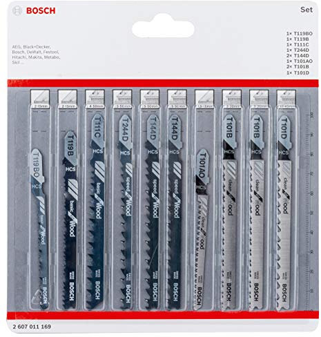 Bosch 10-Piece Jigsaw Blades Set (for Wood, Professional accessories for Jigsaws with T-Shank)