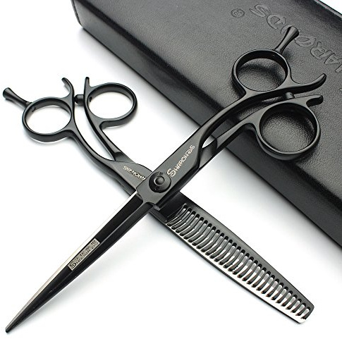 6 Zoll/ 7 Zoll Haarschneideschere set，haarschere，ausdunnschere SHARONDS 440C Schwarz (6 zoll 2Stück- A)
