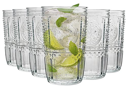 Bormioli Rocco Romantique Highball Verres Set - Cocktail Vintage Verre Cut Italien Gobelets - 475ml - Paquet de 12
