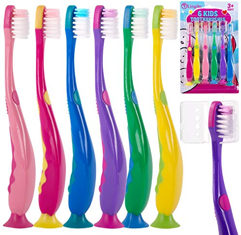 Kids Toothbrush Suction Cup with Covers, Toddler Toothbrush Soft Bristles, Child Toothbrush Suction Cups For Easy Access, Toddler Toothbrushes Handles Perfect For Tiny Hands of Boys and Girls (6 Pack)