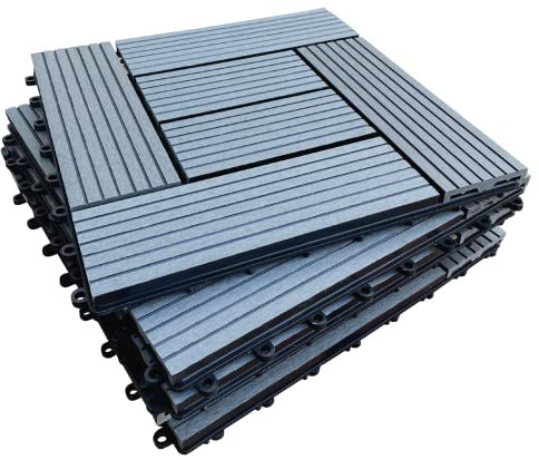 CLICK-DECK Composite Decking Tiles 30x30cm Interlocking Outdoor Deck Tile | Patio, Balcony, Roof Terrace & Hot Tub | Easy Installation | Low Maintenance, Weather-Resistant (6 Tiles, Grey Mosaic)