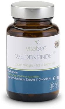 Vitalsee WEIDENRINDE 166-90 vegane Kapseln - Extrakt mit 10% Salicin - ohne Zusätze - im Glas