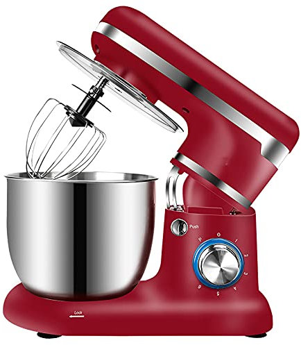 4L/5L Stand Food Mixer,Chef Machine,1500W Tilt-Head Electric Kitchen Mixer with Dough Hook, Whisk & Beater,6+P Speed Pulse Setting,Red-5L