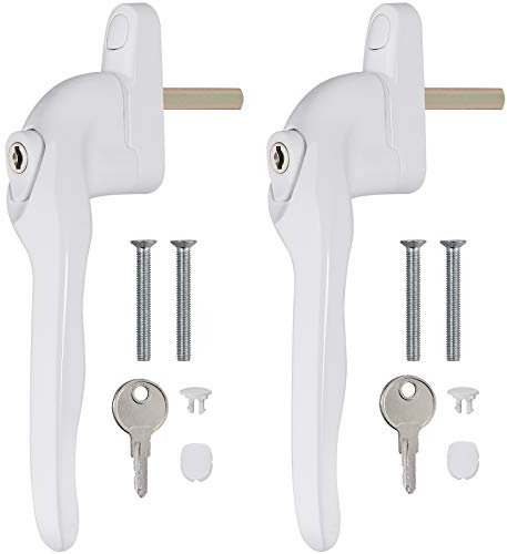 Kamtop Window Handle for uPVC Windows - 2 Pcs Lockable uPVC Window Handle with 40mm Spindle Length, Universal Double Glazing Cranked Window Handle Replacement with Keys, White