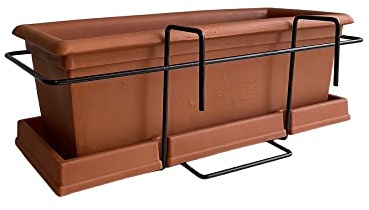 GARDENITALIA Garden Italia Vasi balconetta con sottovaso e Supporto Lato 40 cm Alt.18 cm - Color Terracotta