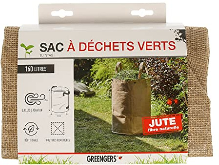 GREENGERS - Gartenabfallsäcke für Garten, Garten – grüner Abfallsack aus Naturfaser 160 l, Gartenabfallsack XXL 160 l, Gartensack 160 l – 1 Tasche – 4 Griffe, robuster Beutel – Ø47 x H92 cm