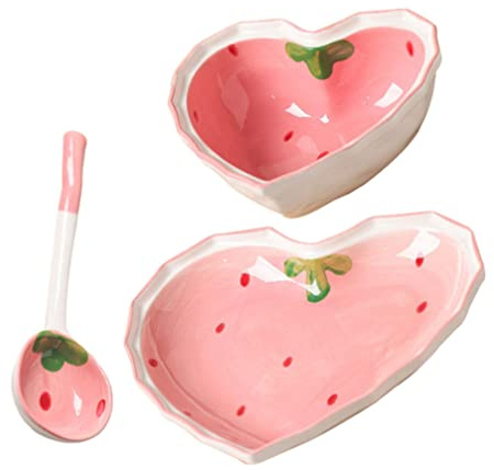 Luxshiny Keramik Dessertschalen: herzförmige Porzellanschalen für Suppe, Snacks, Müsli, Eis - Rosa, 09BUM509723TFKLD0HS