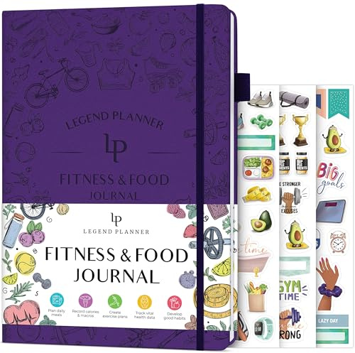 Legend Fitness & Food Journal – Nutrition & Workout Planner with Exercise Calendar & Nutrient Tracker – Gym Training & Diet Log Book for Women & Men – Lasts 3 Months, 7.5”x10” (Purple)