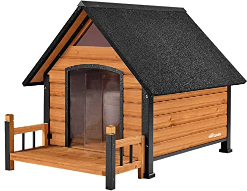 Outdoor Dog House, Waterproof Puppy Shelter Indoor Doghouse with Elevated Floor, Anti-Bite Design Dog Home for Small Medium Dogs with Porch