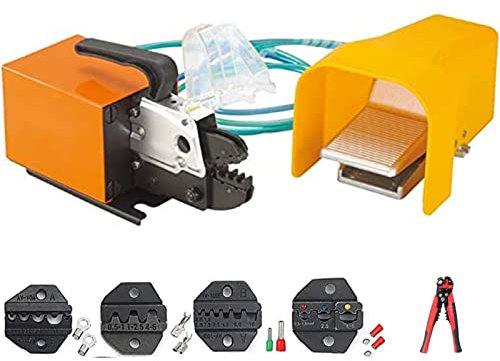 ALSUP Pince à sertir pneumatique Pince à sertir pneumatique pour cosses avec 4 Jeux de Matrices et Pied de sertissage jusqu'à 16mm2 Pince à sertir pneumatique pour Tous Types de cosses,2