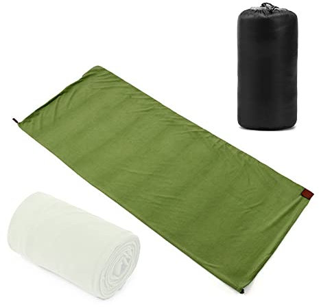 CalmGeek Outdoor Schlafsäcke Notfall Schlafsack Tragbarer Schlafsackliner Leichter Fleece Schlafsack für Camping Reisen Wandern(DunkelGrün)