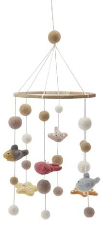 Gry & Sif Handgefertigte Mobile Bettglocke aus Filz für Babybett, Laufstall, Wickeltisch, Einschlafhilfe, Erstausstattung Neugeborene, Fairtrade Unterwasserwelt