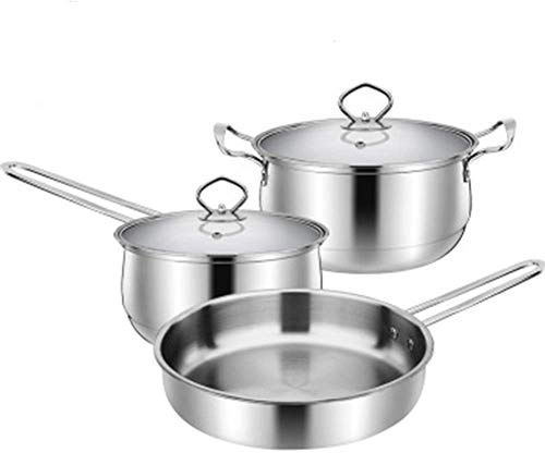 ZAANU Equip Juego de sartén y Cacerola de 3 Piezas, Revestimiento de cerámica Antiadherente, Material de Acero Inoxidable, con Cubierta de Vidrio Templado, sartén, Olla para Sopa, Wok, u