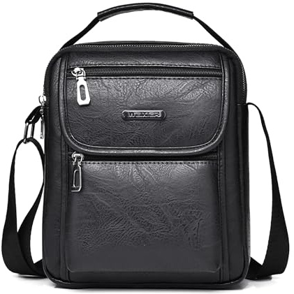 Goecice Umhängetasche Herren Vintage Leder Klein Tasche Herren Schultertasche Herren Hohe Kapazität Männerhandtasche Shoulder Bag Crossbody Messenger Bags Casual Handtasche für Arbeit Reise(Schwarz)