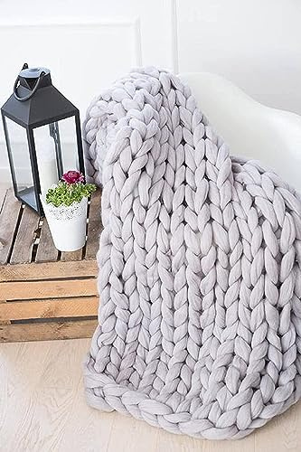 Hfnnhl Grobstrickdecke Handgefertigter Grobstrick Überwurf, Grob Strickdecke Warme Decke Karierte Strickbett Sofa Überwürfe Dekorationen Weihnachts Geschenk (Color : Gray, Size : 100x100cm)
