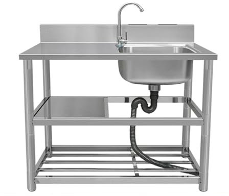 Évier utilitaire en acier inoxydable, évier de jardin portable, évier de cuisine sur pied simple avec robinet et établi, lavabo pour buanderie, garage et jardin ( Color : Right slot , Size : 90*45*80c