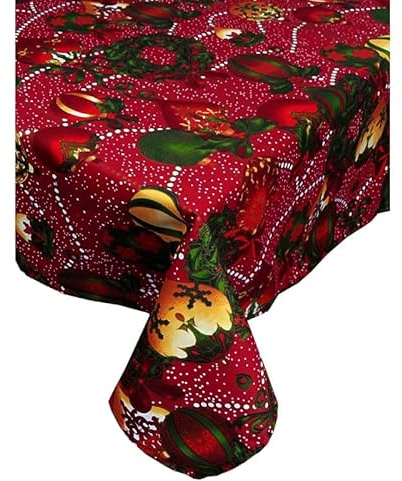 dolcecasabiancheria Tovaglia Natalizia Lony 6 e 12 posti Adera Palline Natale Stella Agrifoglio (x 6 (140 x 180), Palline)