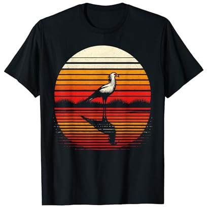Sekretär Vogel Sonnenuntergang Retro Stil Safari Vintage 70er Jahre T-Shirt