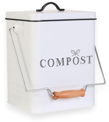 Poubelle Compost Cuisine 5L - Composteur Métal pour Appartement, Balcon, Jardin - Seau de Compostage pour Déchets Organiques - Couvercle Perforé Muni d'un Filtre sans Odeur