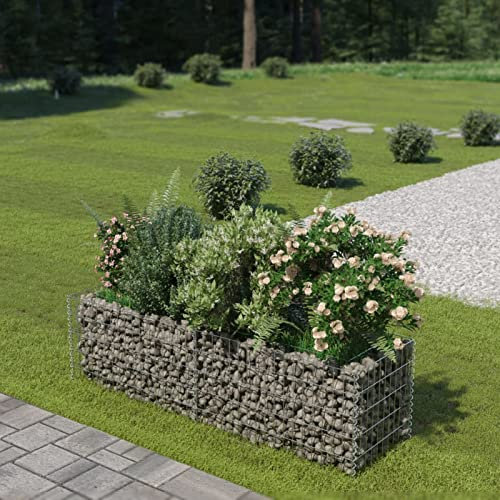 Gecheer Fioriera con Gabbione,Letto Rialzato,Metallo,da Giardino,da Esterno,in Acciaio Zincato,180x50x50 cm,Gabbione da Giardino,Fioriera da Giardino,Gabbione da Esterno