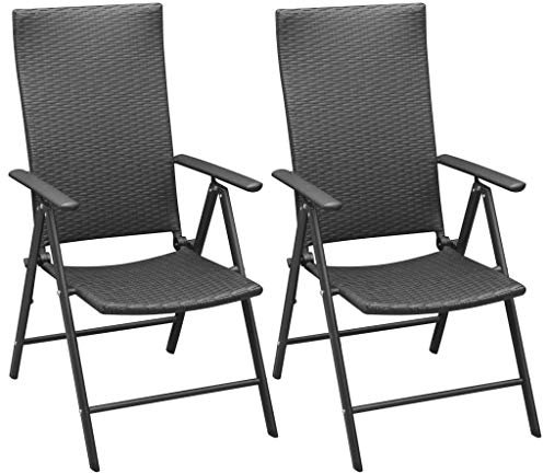 KTHLBRH Stapelbare Gartenstühle 2 STK. Poly Rattan Schwarz, Balkonstühle Freizeitstühle Outdoor-Stühle Terrassenstühle für Terrassen, Gärten, Decks