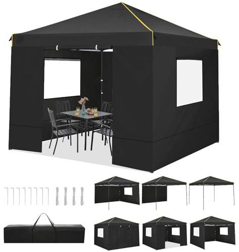 COBIZI Faltpavillon 3X3, Pavillon 3x3m Wasserdicht Stabil Winterfest, Faltbar Partyzelt mit 4 Seitenwänden Pop up Gartenpavillon Anti-UV für, Freien, Faltbar Gartenzelt, Schwarz