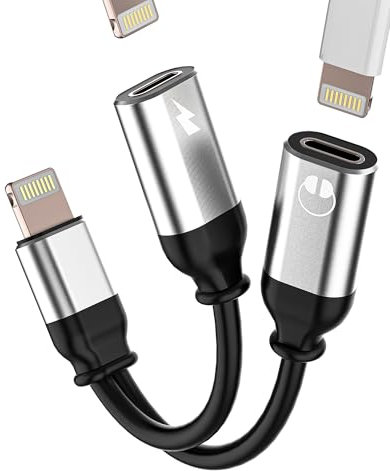Adattatore di ricarica per cuffie Lightning per iPhone (2 in 1), convertitore audio AUX, per Apple cellulare, doppio splitter per iPad con spina di ricarica per iPhone 14 Pro Max