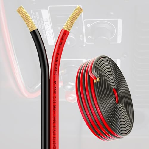 15 Meter 2x2,5 mm² Lautsprecherkabel/reines Kupfer Boxenkabel 2 adrige PVC Litze Elektrischer Draht rot/schwarz for LED Lampen/Audio Speaker Kabel/Heimwerker/Stereoanlage Meterware