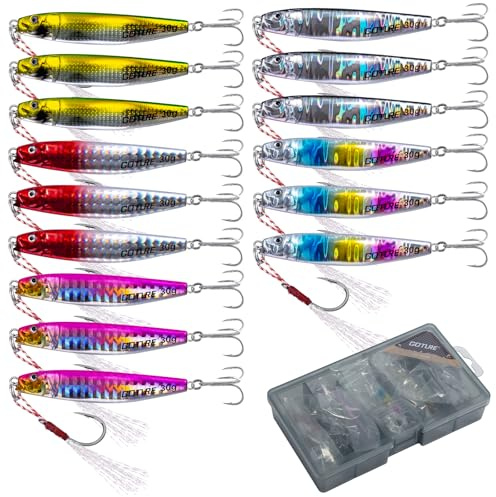 Goture 15 Stück Kunstköder Set, Angelköder Pilker Wobbler Fischlöffel Fischköder Forell für Salzwasser Süßwasserforellen Lachs, Forelle, Köder mit Drillingshaken 30g