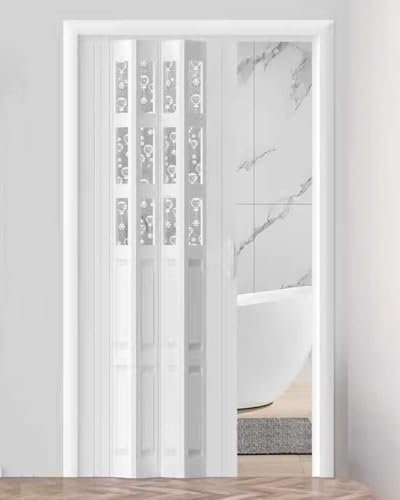 ZIMGOD Falttür Innentüren PVC-Innenfalttür 60 76 84 94 104 170 203 cm Breit, Weiße Schiebetür mit Acrylfenster und Griff, Falttür für Badezimmer(23x80in (58.5x203cm))