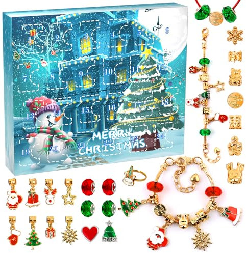 HYASIA Adventskalender Armbandset Geschenke für Teenager-Mädchen 3–12 Jahre alte Charm-Armbandherstellungs Set für Kinder Strumpffüller Weihnachtsgeschenke Kunst und Handwerk