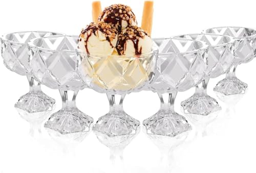 HAADI Kitchen Glass Dessert Cups 160ml Sundae Ice Cream Bowls - Floral Crystal Glass, Appetizer Fruit Cocktail Pudding Cups (Pack of 12-Diamond)
