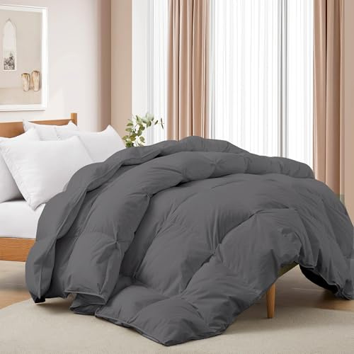Deodar Duvet Double Size | 10.5TOG All Year Round White Goose Down Feather Bed Comforter Quilt 420 GR/m² | Hypoallergenic 100% Cotton Cover | Washable | Öko-Tex and RDS Certified | 200×200cm, Gray