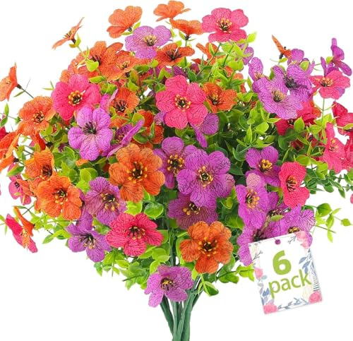 N&T NIETING Kunstblumen wie Echt, 6 Bündel UV-beständige Künstliche Blumen, Faux Kunststoff Blume Balkonpflanzen für Home Gräber Garten Balkon Frühlingsdeko Outdoor Dekor(Mischfarbe)