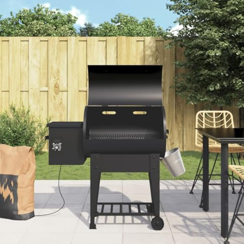 Homgoday Gril à Granulés avec étagère inférieure Noir 94 cm Fer, Barbecue Grill d'Extérieur, BBQ à Charbon Smoker Fumoir pour Viande, Poisson, Fromage Cuisine extérieure