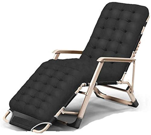 Extra breiter Sonnenliege, Klappstuhl mit Kissen, tragbar, Camping, Terrasse, Liegestuhl für schwere Menschen, unterstützt 200 kg, Schwarz