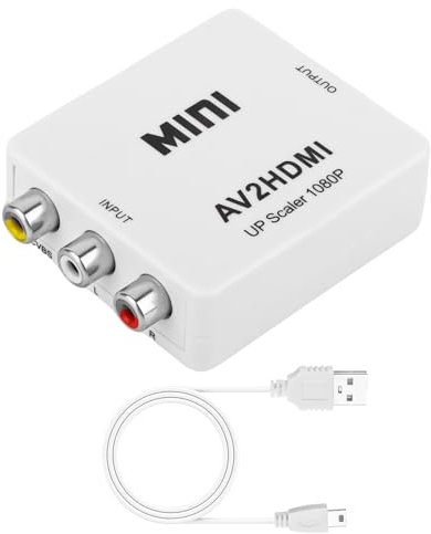 RISVOWO Adaptador RCA a HDMI, Wii HDMI, soporte 1080P 60Hz con cable USB-C, adaptador RCA a HD-MI para Wii/PS2/PS3/PC/Xbox/SNES/N64/STB/VHS/VCR/DVD/cámara (blanco)