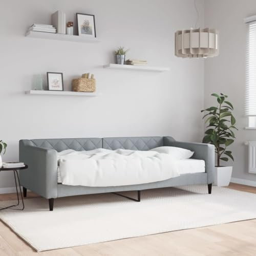 LAPOOH Tagesbett mit Matratze Hellgrau 90x190 cm Stoff, Schlafsofa, Daybed, Bettsofa, Sofa Bed, Sofabett, Schlafcouch, Jugendbett, Bettgestell, Bettcouch - 3197418