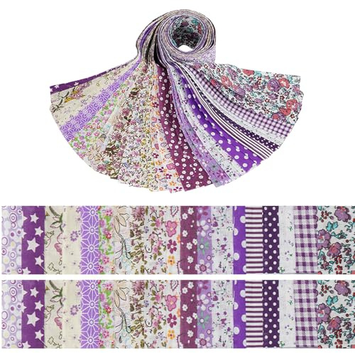 40 Stück Baumwollstoff Patchwork, Stoffe Baumwolle tuch DIY Baumwolltuch Blumenmuster, DIY Stoffstreifen Kreativstoff Rollen für Nähen DIY Handwerk (Lila)
