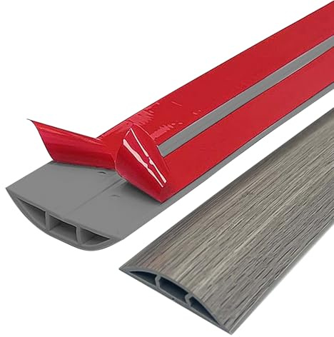 Gaine de câbles électriques C60 de 1 m, cache-câble demi-rond auto-adhésif en PVC pouvant être peint pour la maison et le bureau (motif gris foncé)