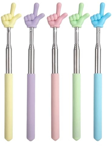BPTRKOM 5 x Palillos extensibles para dedos - Diseños coloridos en forma de dedo para profesores y conferenciantes - Práctico puntero telescópico para enseñanza y presentaciones